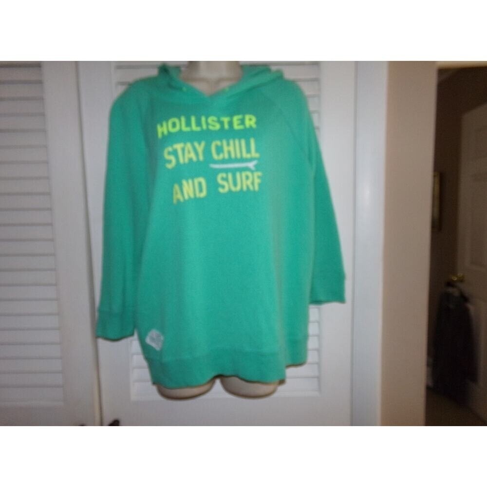 Hollister green French terry hoodie size M Excellent Surf
